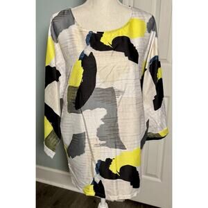 Misslook Gray/black/yellow Printed Blouse, Cotton/polyester, Medium